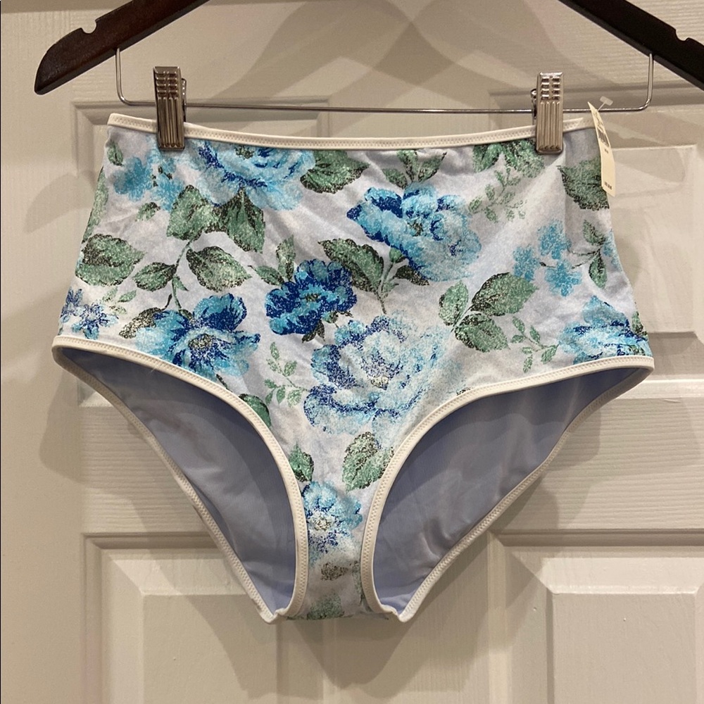 Aerie Blue Floral High-Waisted Bikini Bottom NWT Size M